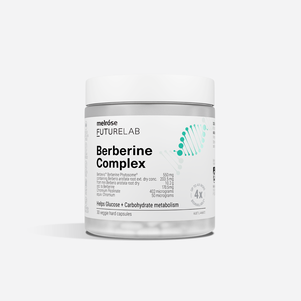 Melrose Futurelab Berberine Complex supplement container on a white background