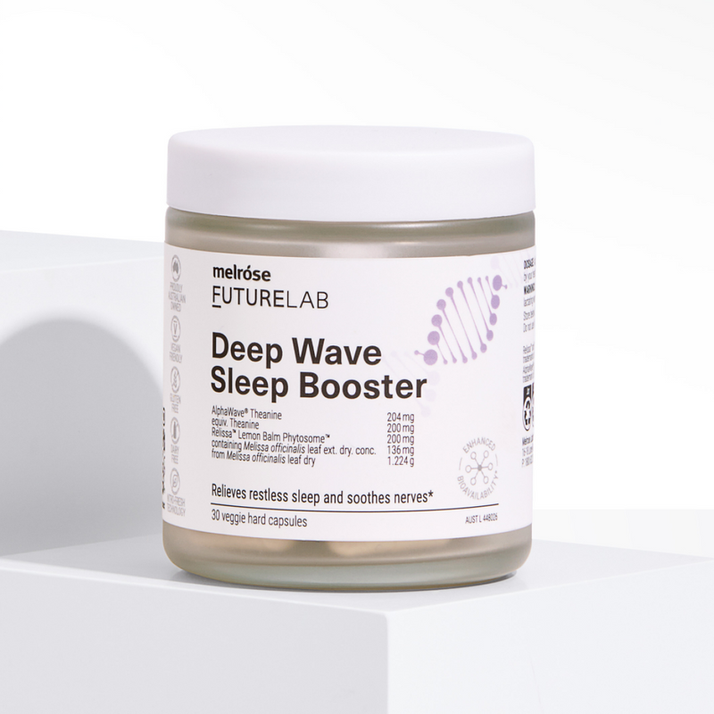 Jar of melrose Futurelab Deep Wave Sleep Booster on a white background