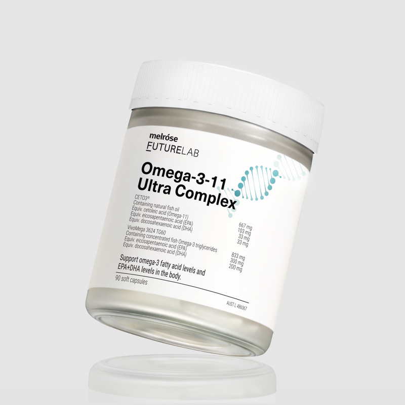 Omega-3-11 supplement container by Futurelab on a white background.