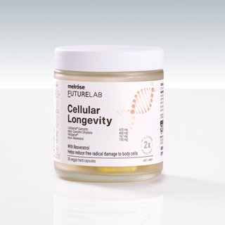 Melrose Futurelab Cellular Longevity supplement jar on a white background