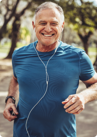 man running with headphones in ears