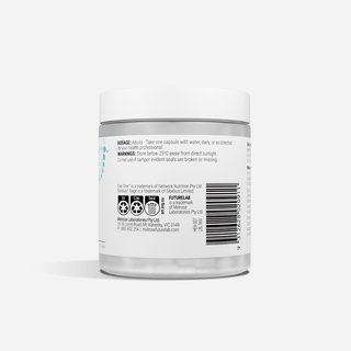 Back label of a supplement container on a white background