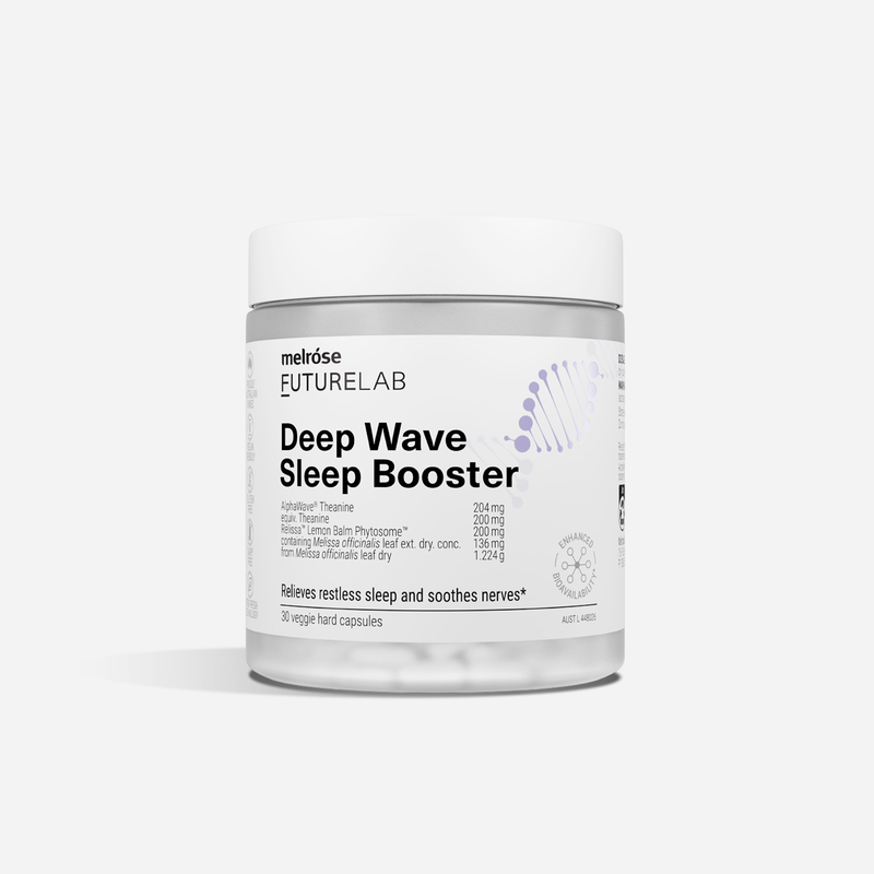 Melrose Futurelab Deep Wave Sleep Booster container on a white background