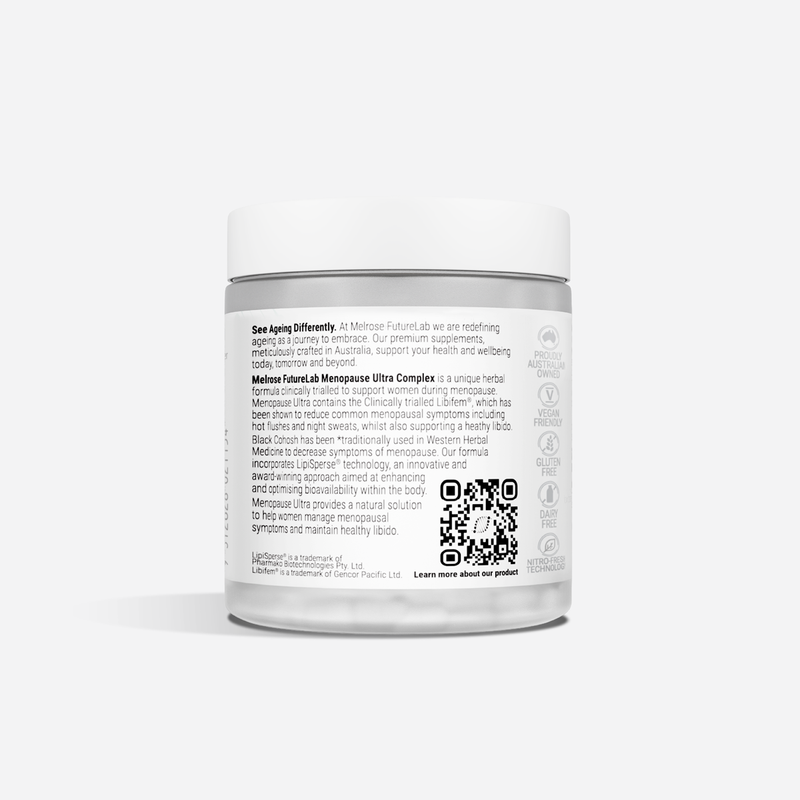 Container with label and QR code on a white background